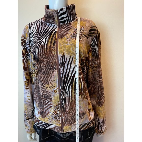 KAKTUS Women's Animal Print Velour Zip Up Lightweight Jacket Brown Size Medium - Picture 3 of 6
